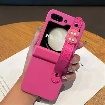 Роскошный простой розово-красный бисквитный браслет, чехол для предотвращения потерь для Samsung Galaxy Z Flip 3 4 5 5G Flip4 ZFlip5, задняя крышка for Z Flip 3 розовый