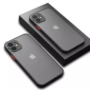 Роскошный противоударный бронированный матовый чехол для iPhone 11 12 13 14 15 16 Pro Max XR XS X Plus SE Mini силиконовый бампер прозрачный жесткий чехол для ПК For iPhone 14 Pro чёрный