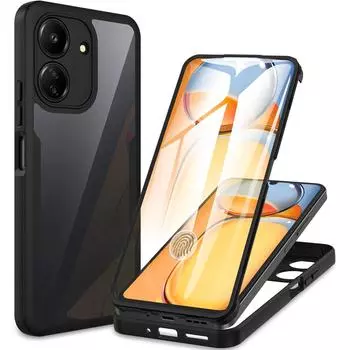 Роскошный противоударный чехол 360 Full Cover для Xiaomi Redmi 13C 12C 12 Turbo 3 A1 A2 Plus 10C 10 10A 9C 9A Мягкий силиконовый чехол-бампер Redmi 10C чёрный