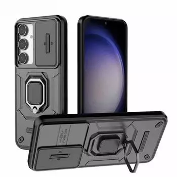 Роскошный противоударный чехол для Samsung S24 FE S23 Ultra S24 Plus Slide Lens Protector Back Coque для Galaxy M15 M35 M55 Phone Cover Samsung S23 чёрный