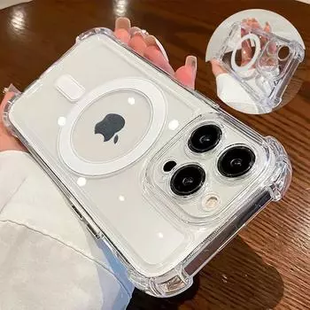 Роскошный противоударный чехол Magsafe с беспроводной зарядкой для iPhone 15 14 13 12 11 Pro Max Plus, прозрачный магнитный чехол-бампер For iPhone 15