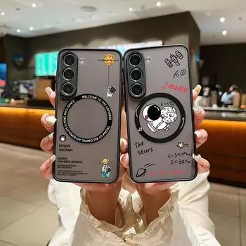 Магнитный чехол для беспроводной зарядки с рисунком астронавта, роскошный противоударный чехол для Samsung A15 A35 A55 A14 S25 S24 Plus S23 S22 Ultra S21 S20 FE Samsung S23 красный/чёрный