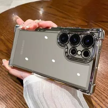 Роскошный противоударный чехол с прозрачным покрытием для Samsung Galaxy S24 S23 FE S22 Plus, сверхтвердый акриловый гибридный защитный чехол-бампер For Samsung S24 серебряный