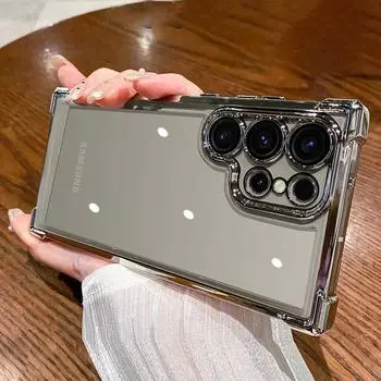 Роскошный противоударный чехол с прозрачным покрытием для Samsung Galaxy S24 S23 FE S22 Plus, сверхтвердый акриловый гибридный защитный чехол-бампер Samsung S22 Ultra чёрный