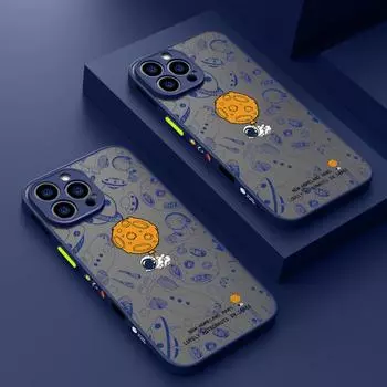 Роскошный противоударный матовый чехол для телефона Astronaut для iPhone 16 Pro 15 Plus 14 13 12 Mini 11 Pro Max Xr Xs 8 7 Прозрачный акриловый твердый чехол iPhone 16 чёрный