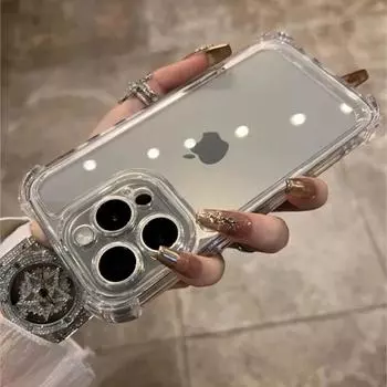 Роскошный противоударный прозрачный чехол для телефона iPhone 14 13 12 11 Pro Max X XR XS 7 8 Plus, силиконовый бампер, прозрачная жесткая задняя крышка iPhone 14 Pro Max чёрный