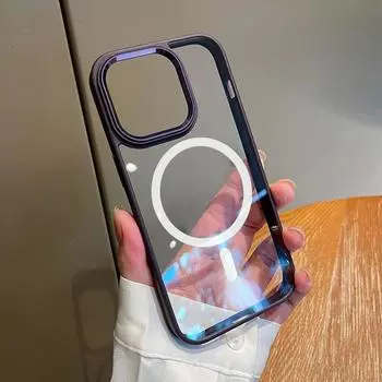 Роскошный противоударный прозрачный чехол для телефона с металлической линзой и беспроводной зарядкой для Iphone 14 13 12 Pro Max с Magsafe For iPhone14 Pro Max синий