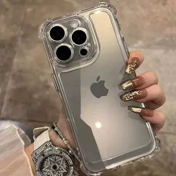 Роскошный противоударный прозрачный жесткий чехол для телефона iPhone 15 14 13 12 11 Pro Max X XR XS 7 8 Plus SE2, силиконовый бампер, прозрачный чехол iPhone 15 Pro Max чёрный