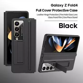 Роскошный противоударный защитный чехол для Samsung Galaxy Z Fold 5 4 3, чехол-подставка, жесткий чехол для ПК с защитным стеклом переднего экрана Samsung Galaxy Z Fold 4 коричневый