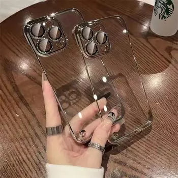 Роскошный прозрачный безрамный ультратонкий чехол для iPhone 16 15 14 Plus 13 12 11 Pro Max прозрачная жесткая защитная крышка для объектива iPhone 16 Pro Max чёрный