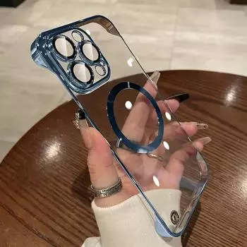 Роскошный прозрачный безрамочный ультратонкий чехол для Magsafe с беспроводной зарядкой для iPhone 14 13 12 Pro Max Plus, прозрачный жесткий чехол из ПК for iphone 12 чёрный