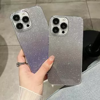 Роскошный прозрачный блестящий чехол для телефона для iPhone 15 12 13 14 Pro Max Plus, защитный мягкий акриловый чехол для ПК iPhone 15 Pro Max чёрный