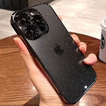 Роскошный прозрачный блестящий чехол для телефона iPhone 11 12 13 14 15 Pro Max Plus, гальванический бампер, прозрачный противоударный чехол For iPhone 12 чёрный