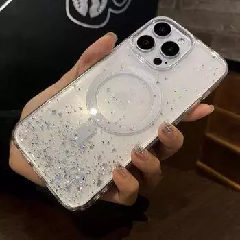 Роскошный прозрачный блестящий магнитный чехол для телефона для iPhone 11 12 13 14 15 Pro Max Plus, противоударный силиконовый чехол с беспроводной зарядкой For iPhone 11Pro Max