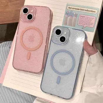 Роскошный прозрачный блестящий мягкий чехол для iPhone 16 15 Plus 14 13 Pro Max для беспроводной зарядки Magsafe, магнитный силиконовый чехол iPhone 16 Pro Max чёрный