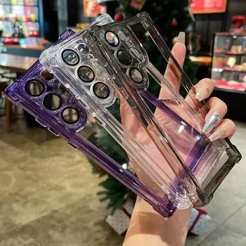 Роскошный прозрачный чехол для Samsung Galaxy S24 S23 S22 Ultra Plus S23 FE, мягкий бампер, защита для камеры, прозрачный жесткий акриловый чехол For Samsung S24 чистый