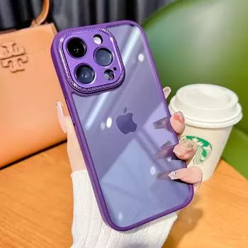 Роскошный прозрачный чехол для телефона Iphone 14 13 12 Pro Max, металлическая защита объектива, противоударный силиконовый чехол для мобильного телефона Fundas Shell For iPhone 13 фиолетовый