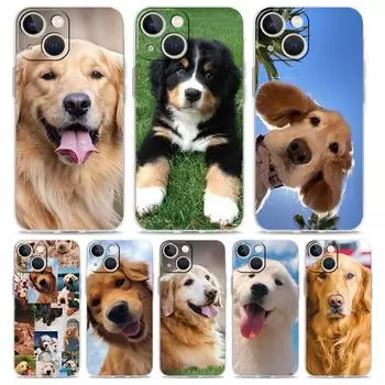 Роскошный прозрачный чехол для телефона iPhone 15 14 13 12 11 Pro Max XS X XR 7 8 Plus прозрачный противоударный чехол Golden Retriever Friend iPhone 13
