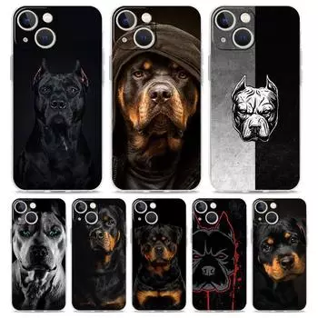 Роскошный прозрачный чехол для телефона iPhone 15 14 13 12 11 Pro Max XS X XR 7 8 Plus, мягкий прозрачный противоударный чехол с собакой-ротвейлером iPhone 13