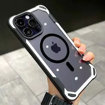 Роскошный прозрачный чехол для телефона Magsafe для iPhone 11, 12, 13, 14, 15 Pro Max Plus/Samsung S24, ультрамагнитный противоударный чехол-бампер с эффектом конфет iphone 15 чёрный