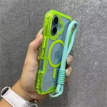 Роскошный прозрачный чехол для телефона Magsafe с ремешком для iPhone 14 11 12 13 15 16 Pro Max, противоударный защитный ремешок на запястье, задняя крышка iPhone 16 Pro Max белый