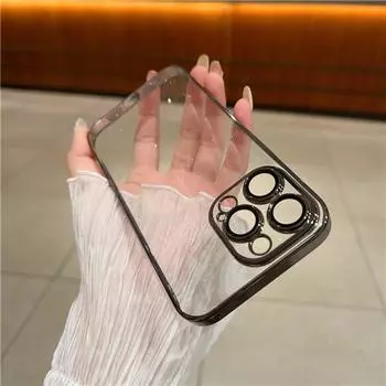 Роскошный прозрачный чехол для телефона с блестящим покрытием и рамкой для iPhone 12 13 14 Pro Max, жесткий защитный чехол для объектива из ПК на 14 Plus For iPhone 12 Pro