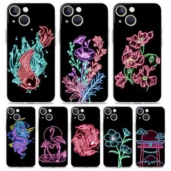 Роскошный прозрачный чехол для телефона с изображением фламинго, неонового цветка, волны, искусства для iPhone 15 14 13 12 11 Pro Max XS X XR SE 7 8 Plus, прозрачный чехол iPhone X XS