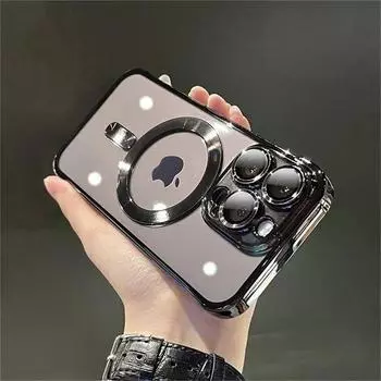 Роскошный прозрачный чехол для телефона с магнитным покрытием и беспроводной зарядкой для iPhone 11 12 13 14 15 Pro Max Plus, бампер, силиконовый мягкий чехол iPhone 15 Pro Max чёрный