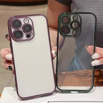 Роскошный прозрачный чехол для телефона TPU с покрытием для iPhone 16 Pro 15 14 Plus 13 12 11 Pro Max, защитный чехол для объектива из стекла, задняя крышка iPhone 16 чёрный