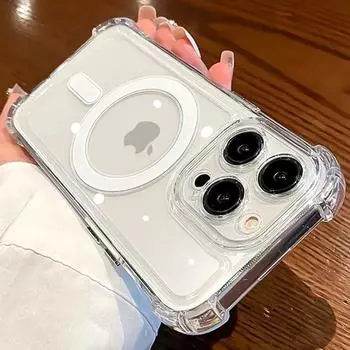 Роскошный прозрачный чехол Magsafe для беспроводной зарядки iPhone 15 14 13 12 11 Pro Max Plus с магнитным противоударным мягким бампером iPhone 16 Pro Max чёрный