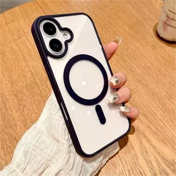 Роскошный прозрачный чехол Magsafe для iPhone 16 15 14 13 12 11 Pro XS XR Max Mini 7 8 Plus Магнитный чехол для беспроводной зарядки For iPhone 16 чёрный