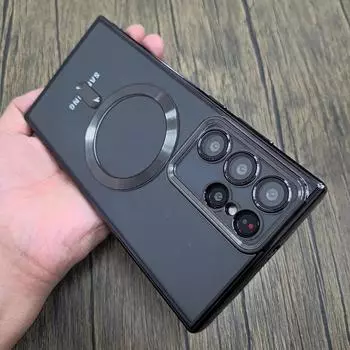 Роскошное прозрачное покрытие для чехла Magsafe для Samsung Galaxy S21 S22 S23 S24 Ultra Plus с беспроводной зарядкой, силиконовые прозрачные чехлы Samsung S23 Ultra чёрный