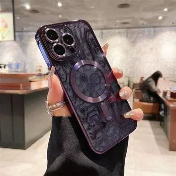 Роскошный прозрачный чехол Magsafe с беспроводной зарядкой для iPhone 14 13 12 11 Pro Max Plus, мягкий магнитный бампер, защитный чехол для объектива For iPhone 11 чёрный