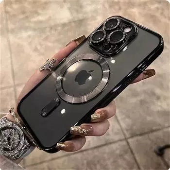 Роскошный прозрачный чехол Magsafe с беспроводной зарядкой для iPhone 15 14 13 12 11 Pro Max Plus X Xs Max XR Магнитный силиконовый чехол iPhone 15 Pro Max чёрный