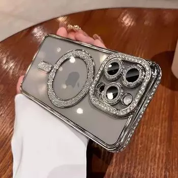 Роскошный прозрачный чехол Magsafe с бриллиантами для iPhone 15 14 13 12 11 Pro Max Plus, противоударный мягкий чехол с магнитной беспроводной зарядкой For iPhone 15