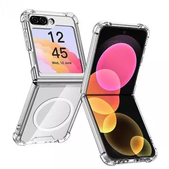 Роскошный прозрачный чехол Magsafe с подушкой безопасности для Samsung Z Flip 6 5, акриловый магнитный защитный чехол из ТПУ для Samsung Galaxy Z Flip 6 Fundas for Samsung Z Flip 6 чистый