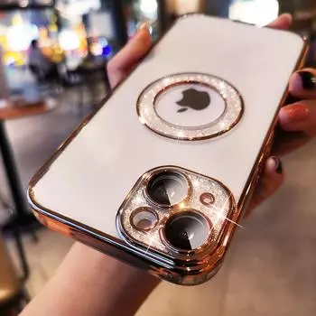 Роскошный прозрачный чехол с блестящим логотипом и бриллиантами для защиты линз для Iphone 13 12 11 Pro Max, мягкий прозрачный силиконовый противоударный чехол for 11 pro max розовый