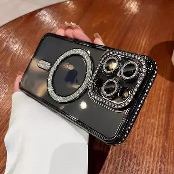 Роскошный прозрачный чехол с блестящим розовым бриллиантом для IPhone 15 11 12 13 14 Pro Max Plus Magsafe, магнитный чехол для беспроводной зарядки For iPhone 12