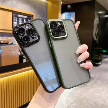 Роскошный прозрачный чехол с цветной рамкой высокого качества для iPhone 15 Pro Max 14 Plus 13 12 Pro 11, пленка для объектива «все включено» iPhone 15 Pro Max чёрный