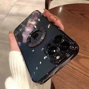 Роскошный прозрачный чехол с логотипом и отверстием для iPhone 11 14 15 16 Pro Max, защитное стекло для камеры iPhone 12 13 Pro Max Xs 7 8Plus iPhone 13 Pro Max чёрный