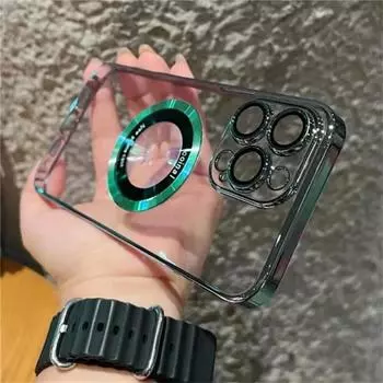 Роскошный прозрачный чехол с отверстием для логотипа для iPhone 15 14 Plus 13 12 11 Pro Max для Magsafe, магнитный чехол для беспроводной зарядки For iphone11Pro