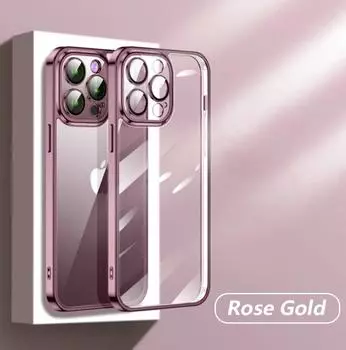 Роскошный прозрачный чехол с покрытием для iPhone 15 14 13 12 11 Pro Max, защита объектива для Apple 15 14 Plus, мягкая противоударная задняя крышка For iPhone 15 Pro