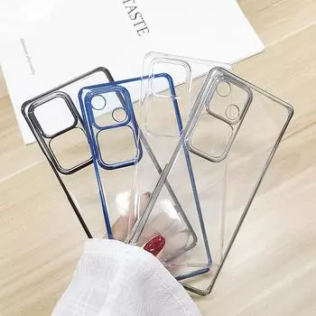 Роскошный прозрачный чехол с покрытием краев для vivo S20 S19 S18 S17 S16 Pro, оригинальная гальваническая рамка, противоударный чехол, тонкий жесткий защитный корпус vivo S20 прозрачный
