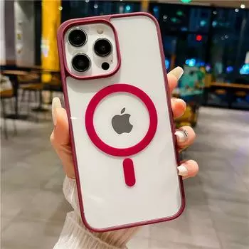 Роскошный прозрачный цветной чехол с магнитной рамкой для телефона iPhone с беспроводной зарядкой Magsafe 11 12 13 14 Pro Max Plus Cover For iPhone 11 Pro