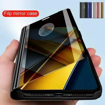 Роскошный прозрачный кожаный зеркальный чехол для телефона для Xiaomi Redmi Note 13 Pro Plus 13C Poco X5 X6 Note13 Pro 4G 5G противоударный чехол для книги с полной защитой For Xiaomi Poco X6 Pro золотой