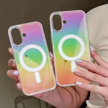 Роскошный прозрачный лазерный радужный магнитный чехол для iPhone 16 15 14 13 12 11 Pro X XS XR 8 7 Max Plus SE для чехла для зарядки Magsafe For iPhone XS MAX