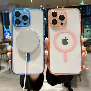 Роскошный прозрачный магнитный чехол для линз с диафрагмой и беспроводной зарядкой для iPhone 14 13 12 11 Pro Max, универсальный защитный чехол от падения iPhone 14 Pro Max чёрный