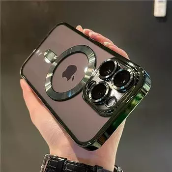 Роскошный прозрачный магнитный чехол для телефона Magsafe с роскошным покрытием для iPhone 11 12 13 14 15 Pro Max, бампер, защита линз на 15 Plus, чехол For iPhone 11 Pro