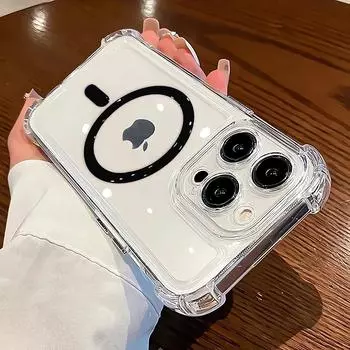 Роскошный прозрачный магнитный чехол для телефона с беспроводной зарядкой для iPhone 16 Pro Max 15 Plus 14 Pro 13 12 11 противоударный бампер задняя крышка iPhone 12 Pro белый