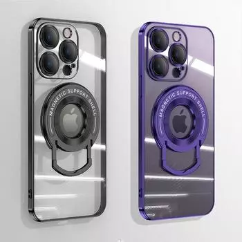 Роскошный прозрачный магнитный чехол Magsafe с покрытием для iPhone 15 14 13 12 11 Pro Max Plus, защитный чехол с подставкой для беспроводной зарядки For iPhone 11 чёрный